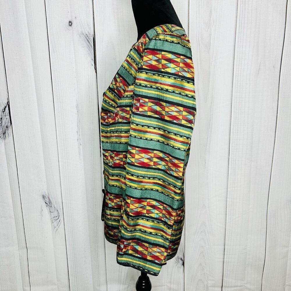 Adrianna Papell 100% Silk Jacket Sz 16 Geometric Multicolor Lined Vintage - Picture 5 of 11